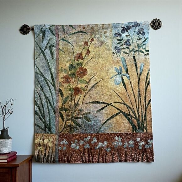 Sassafras Woven Tapestry Colorful Asian Floral Wall Hanging 40x34 - Picture 1 of 3